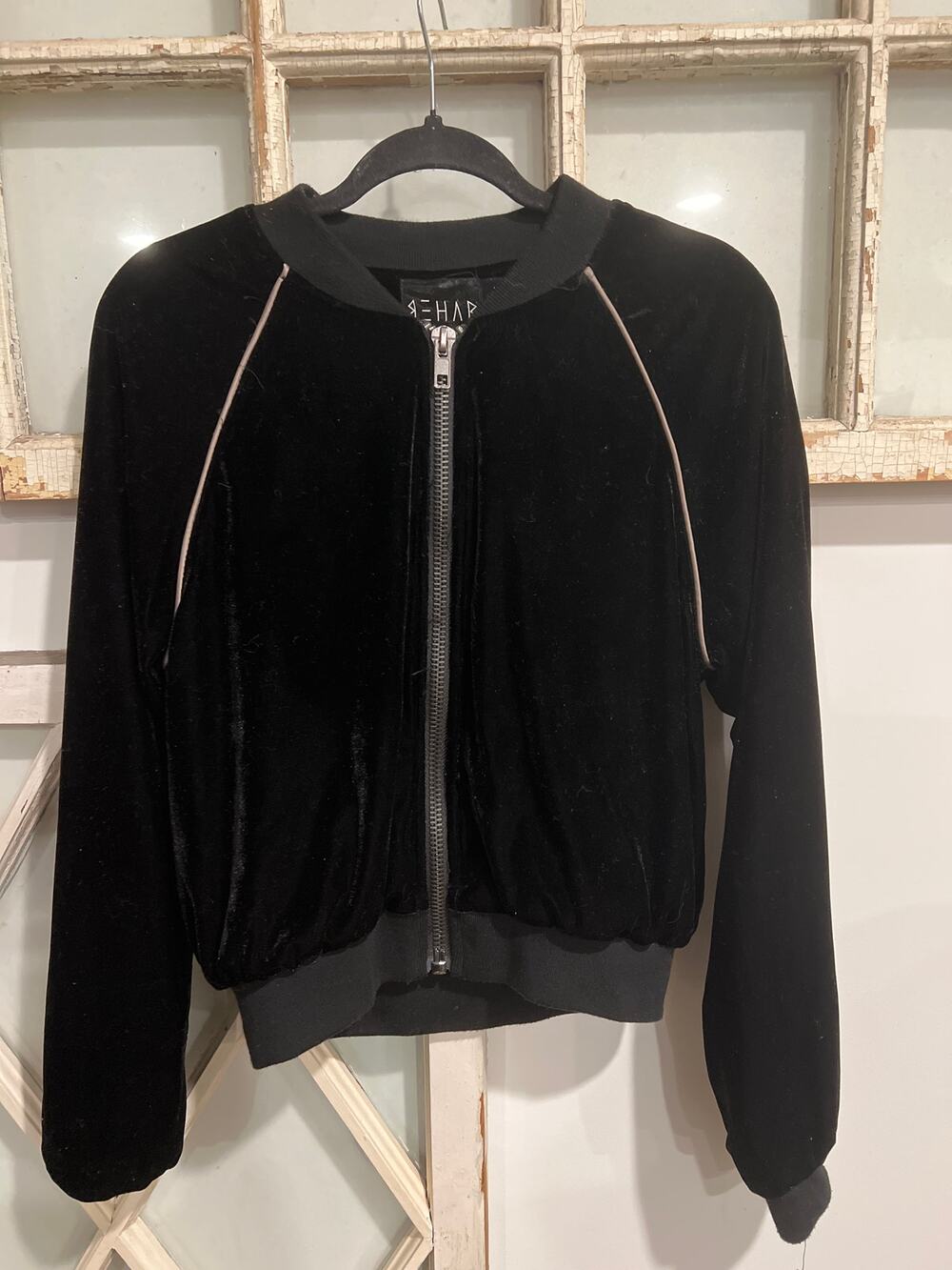 Rehab size small black velour bomber jacket